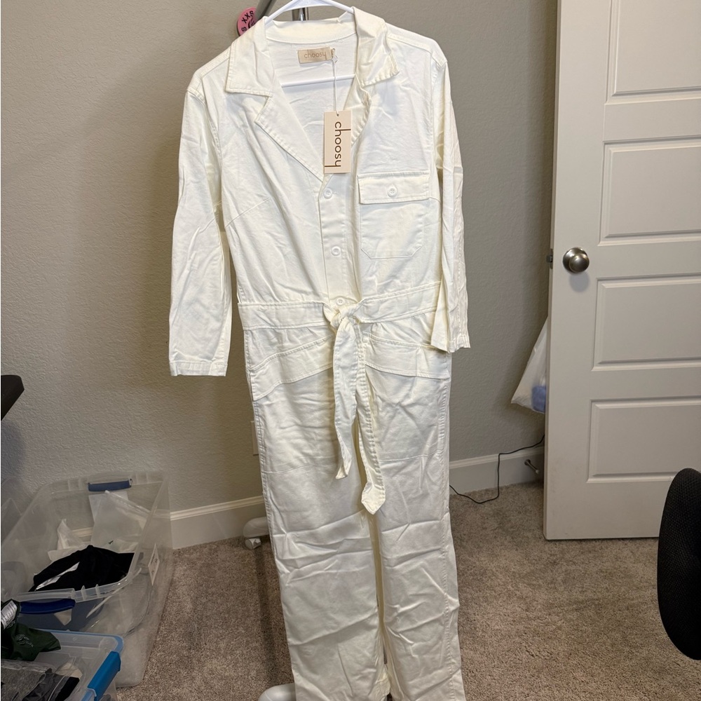 Choosy Cream Jumpsuit with Belted Waist